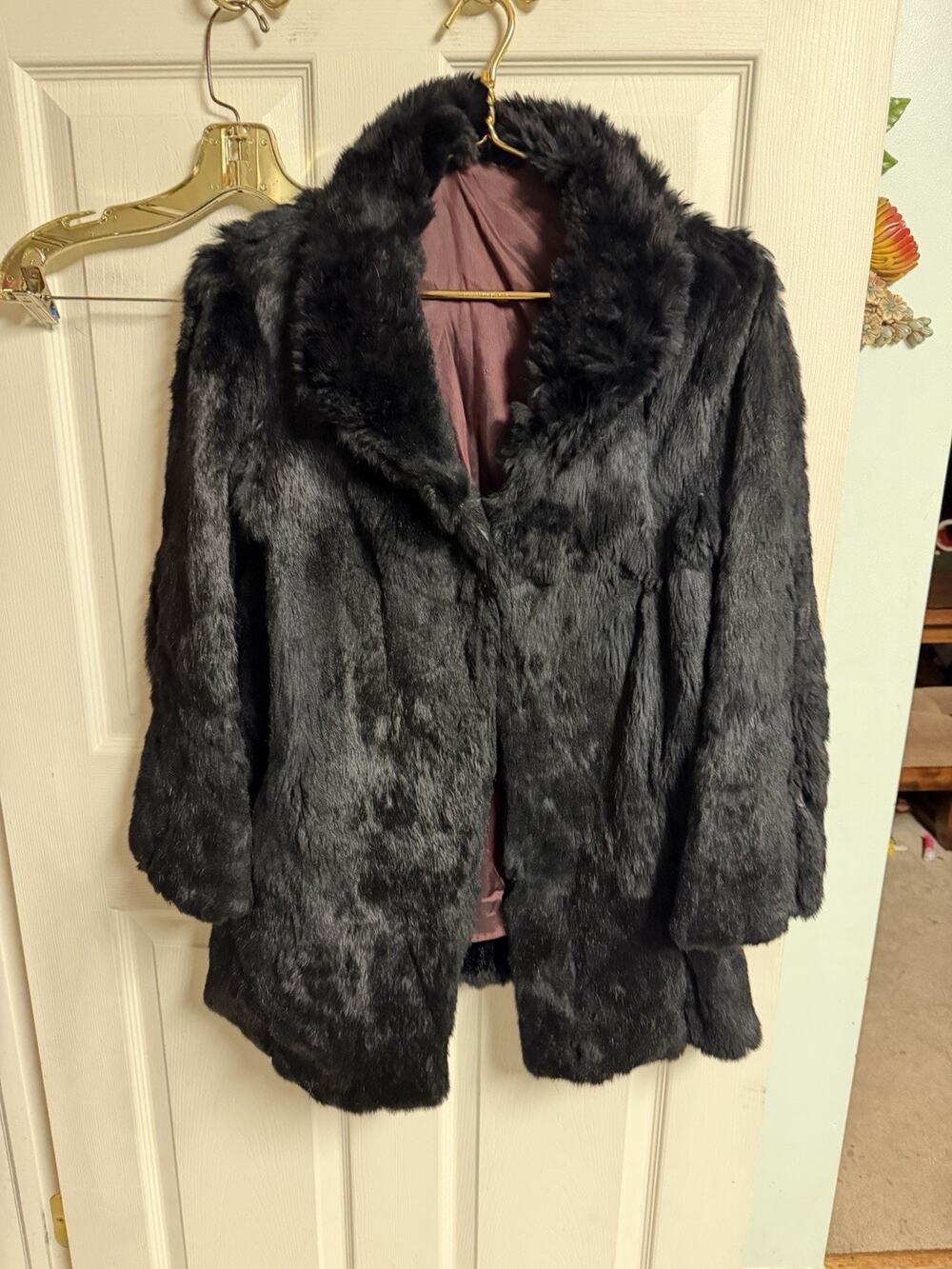 Vnt 60s 70s black Sheared mink Fur Coat Jacket Patchy Soft Small 40w Collar Mob
